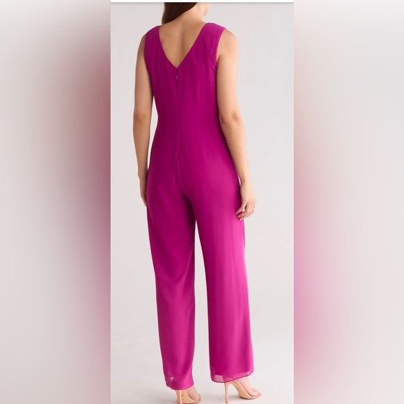 Marina Gathered Chiffon Jumpsuit In Fuchsia Size 4 NEW - Picture 2 of 7